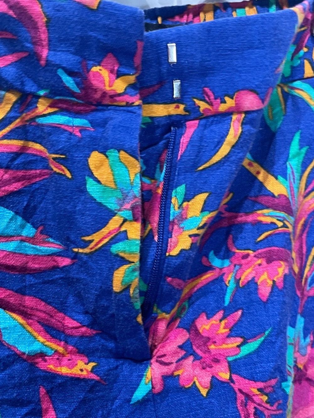 J. Crew Vibrant Floral High-Waist Shorts in Navy with Pink and Teal Accents - Picture 4 of 5